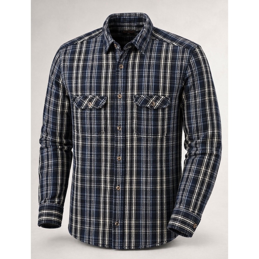 Field & Stream Flannel Shirt Mens L Blue Plaid Heavyweight Cotton Button Front